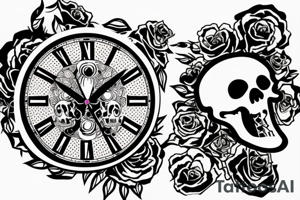 Animals Scull nibbles the clock tattoo idea