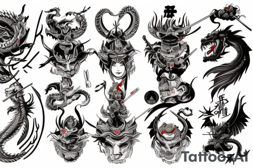 Samurai fights dragon tattoo idea