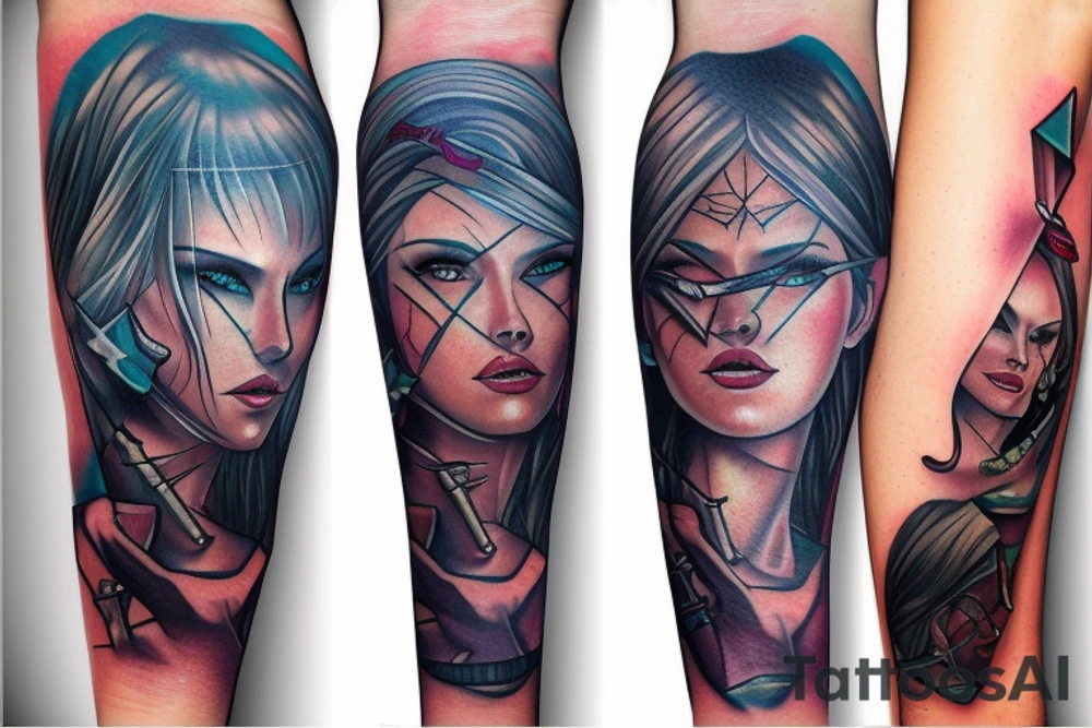 Women with ice sword tattoo idea