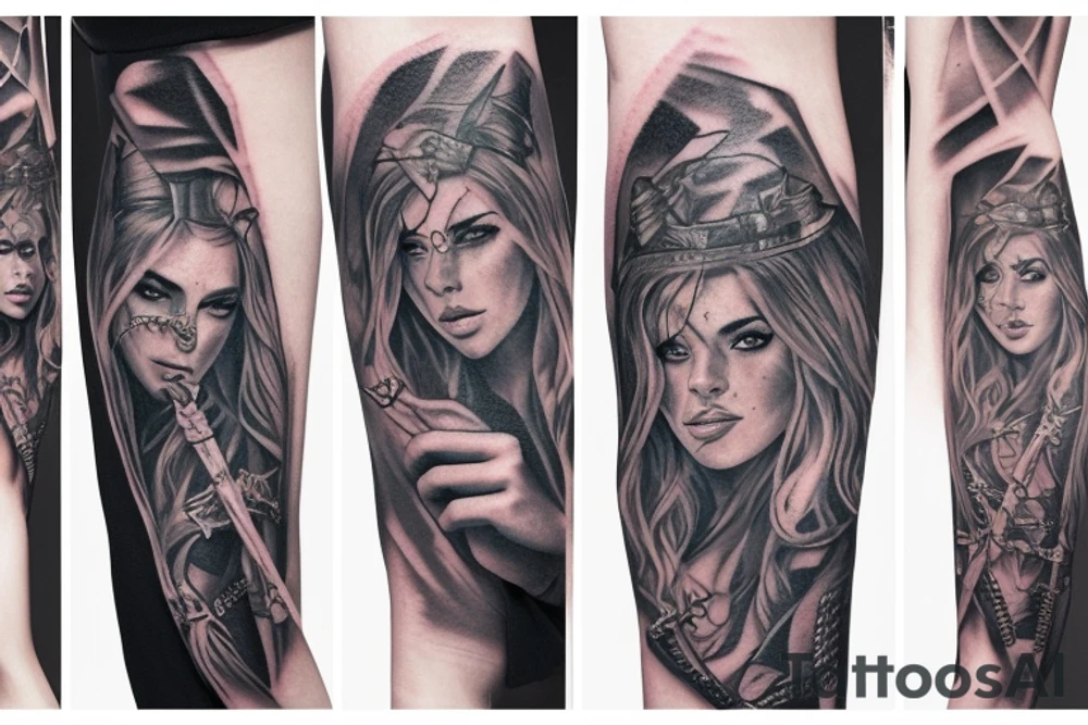 Women with ice sword tattoo idea