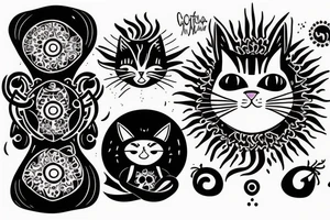 cat hugging the black sun tattoo idea