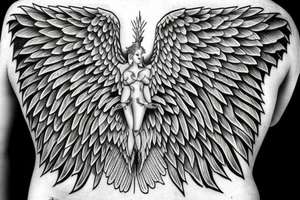 full back, wings on hands, Old Testament angel, 6 wings tattoo idea