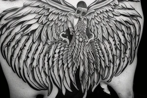 full back, wings on hands, Old Testament angel, 6 wings tattoo idea
