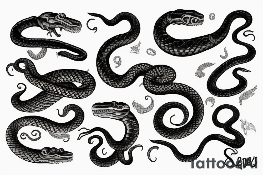 Two snakes from back to hands tattoo idea