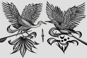 Silver heron with a sword in its paw tattoo idea