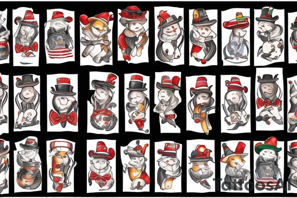 Fire snow cat in hat tattoo idea