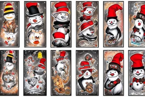Fire snow cat in hat tattoo idea