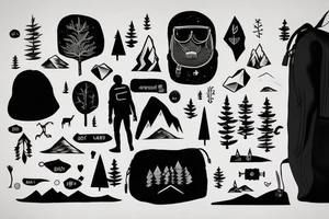 a guy with a backpack standing in front of a forest and mountains tattoo idea