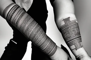forearm wrap viking weave with polynesian influence tattoo idea