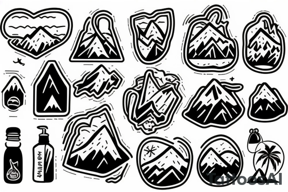 a backpack with mountains and beaches coming out of it tattoo idea