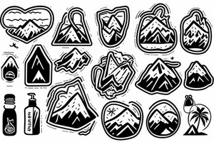 a backpack with mountains and beaches coming out of it tattoo idea
