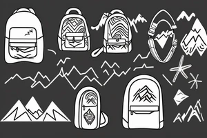 a backpack with mountains and beaches coming out of it tattoo idea