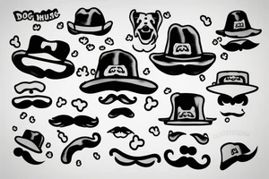 dog wearing a hat with a mustache tattoo idea