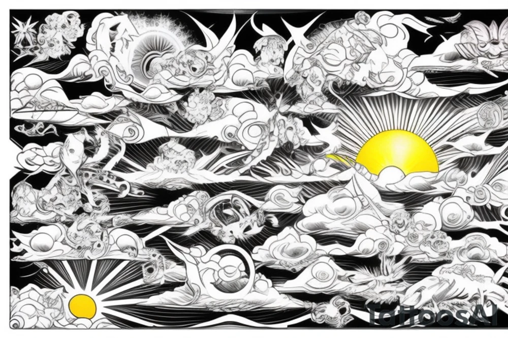 light shading rising sun sun rays sun rise over ocean tattoo idea