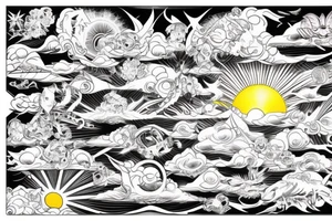light shading rising sun sun rays sun rise over ocean tattoo idea