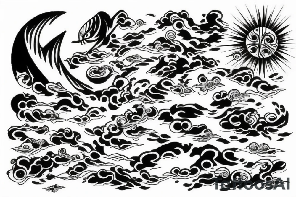 light shading rising sun sun rays sun rise over ocean tattoo idea