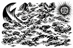 light shading rising sun sun rays sun rise over ocean tattoo idea