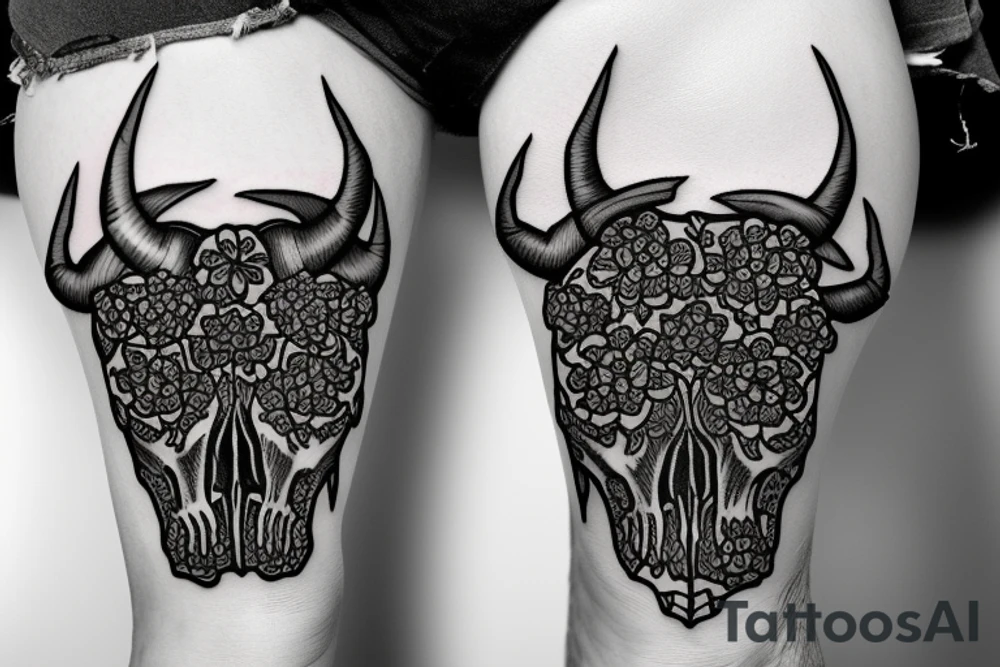 bull skull with flowers and barbed wire tattoo idea