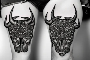 bull skull with flowers and barbed wire tattoo idea