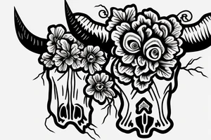 bull skull with flowers and barbed wire tattoo idea