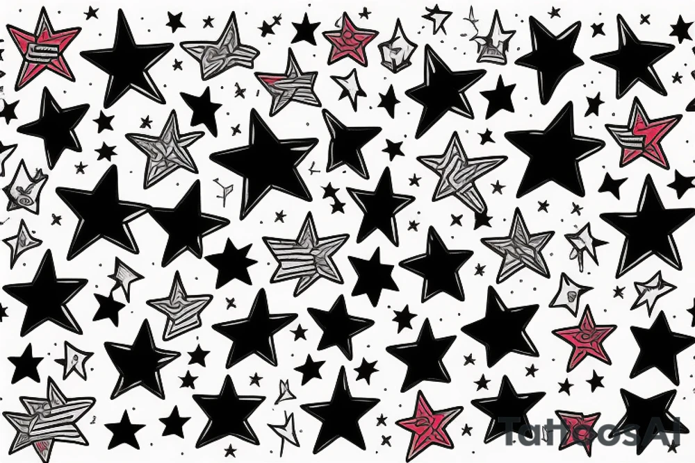 Stretching cat and colorful stars tattoo idea