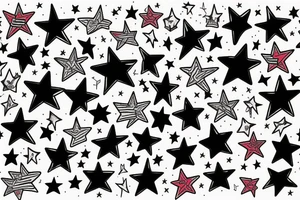 Stretching cat and colorful stars tattoo idea
