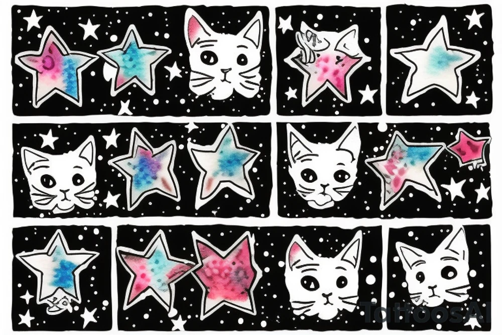 Cat with stars inside stretch tattoo idea