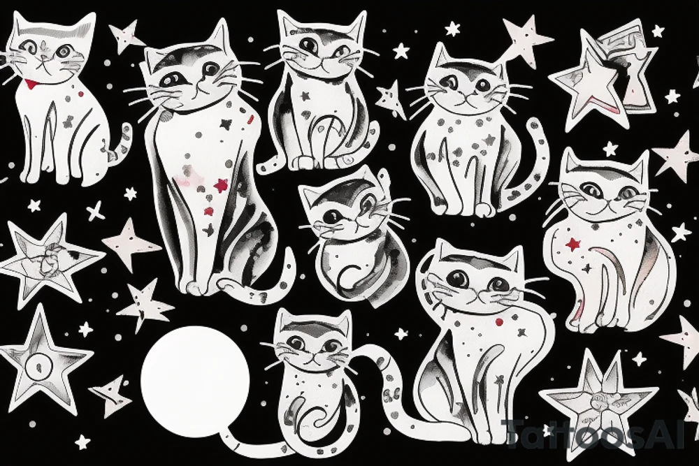 Cat with stars inside stretch tattoo idea