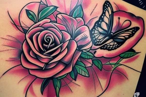 Traditional rose with a butterfly coming out. tattoo idea