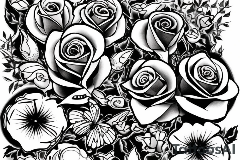Traditional rose with a butterfly coming out. tattoo idea