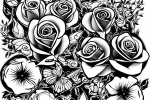 Traditional rose with a butterfly coming out. tattoo idea