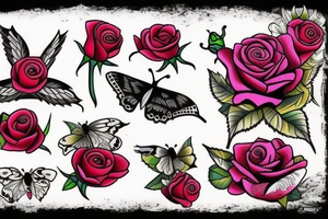 Traditional rose with a butterfly coming out. tattoo idea