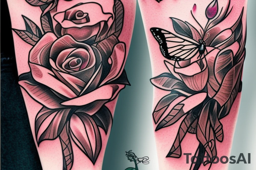 Traditional rose with a butterfly coming out. tattoo idea