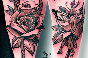 Traditional rose with a butterfly coming out. tattoo idea