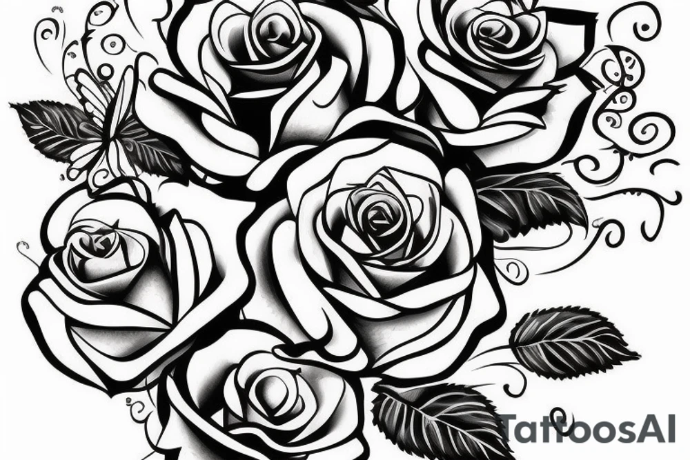 Traditional rose with a butterfly coming out. tattoo idea
