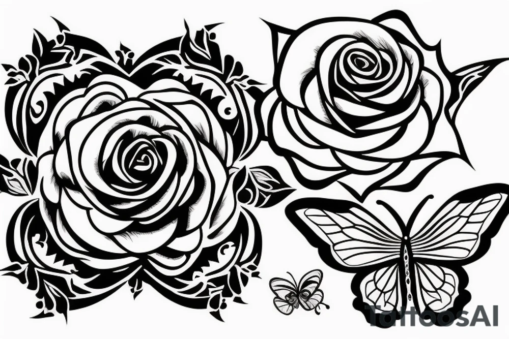 Traditional rose with a butterfly coming out. tattoo idea