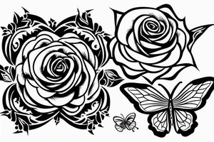 Traditional rose with a butterfly coming out. tattoo idea