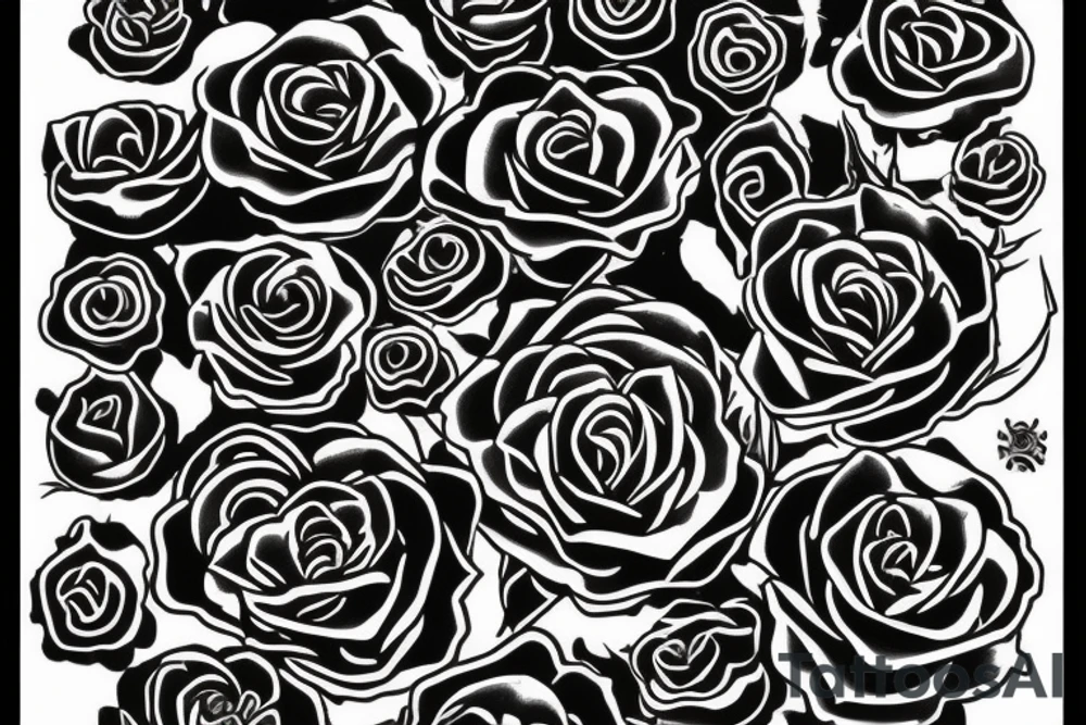 Knife inside roses and flames around it tattoo idea