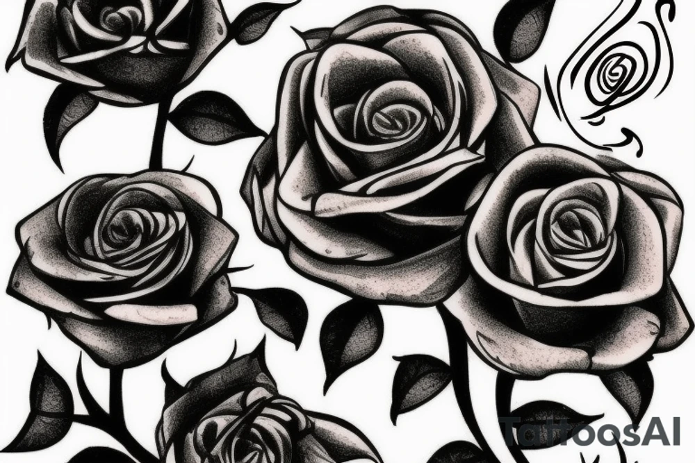 Knife inside roses and flames around it tattoo idea
