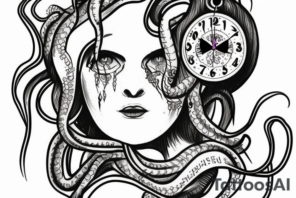 medusa with clock tattoo idea