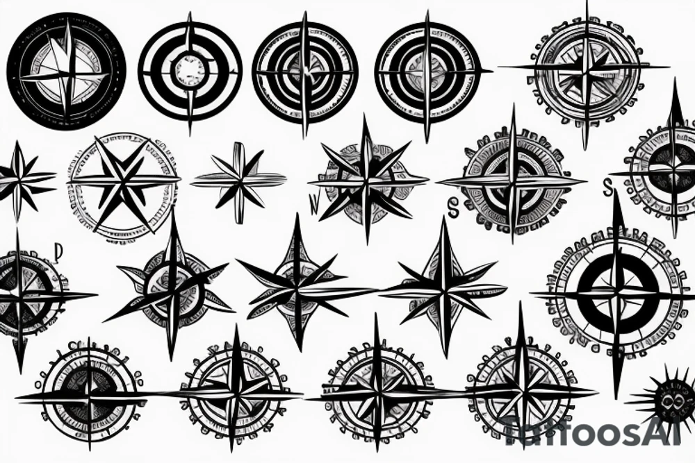 compass with continents tattoo idea