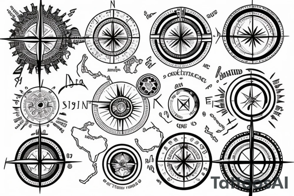 compass with continents tattoo idea