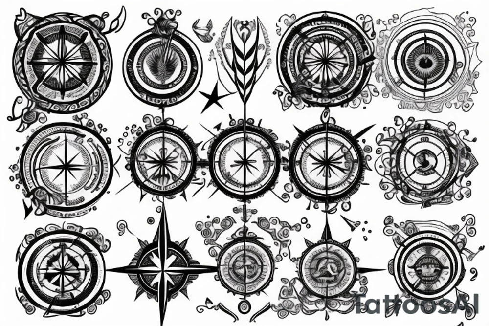 compass, words, birds tattoo idea