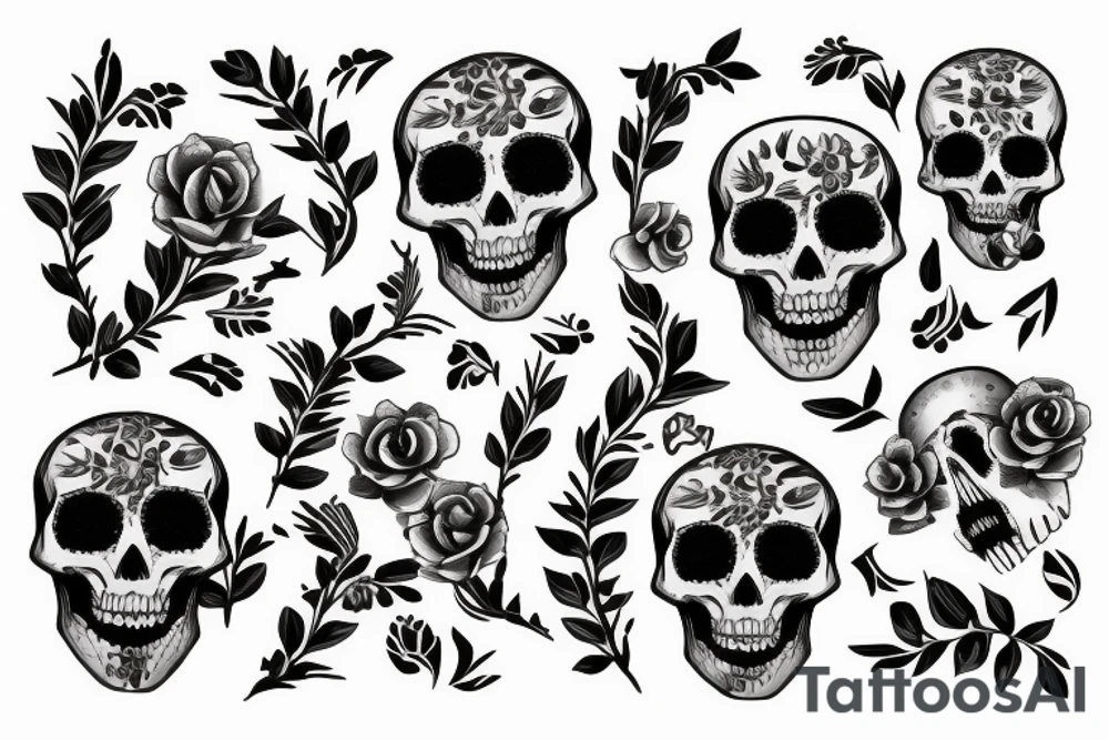 flower branch with skulls tattoo idea