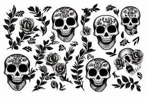 flower branch with skulls tattoo idea