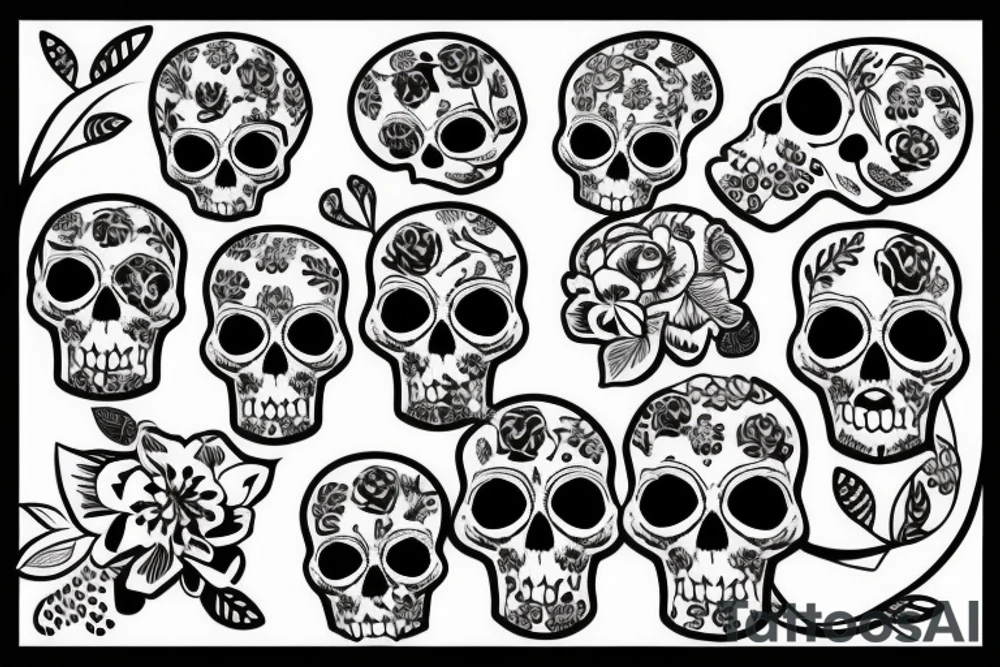 flower branch with skulls tattoo idea