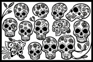 flower branch with skulls tattoo idea