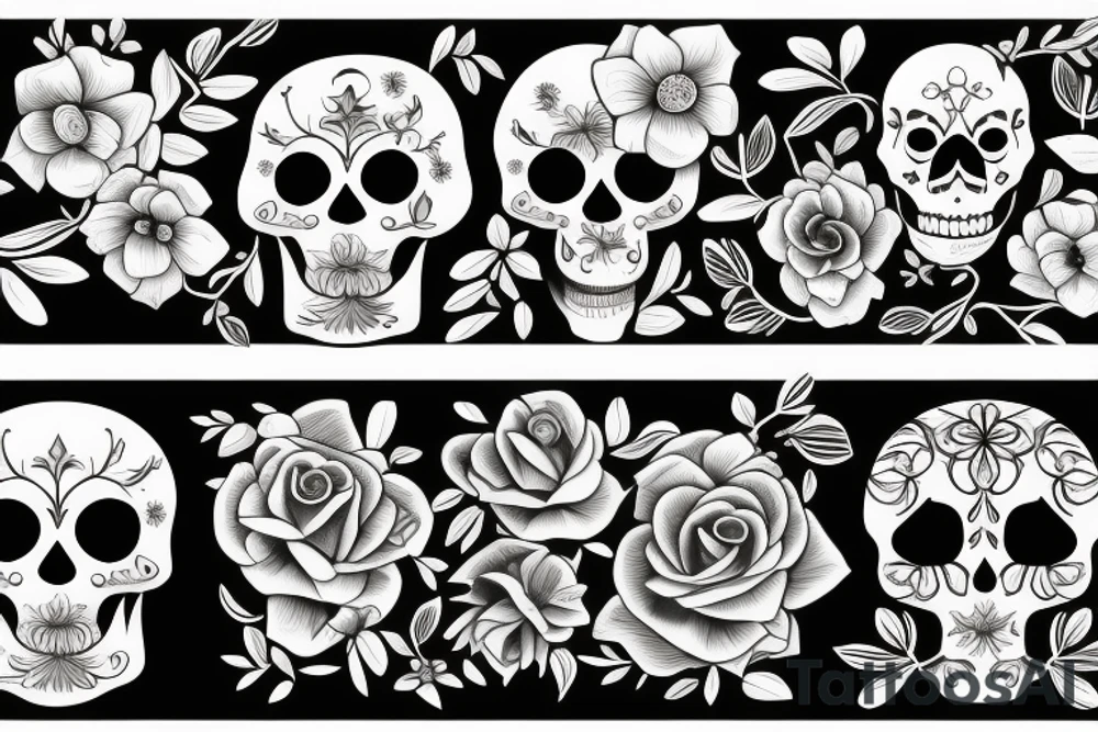flower skull branch tattoo idea