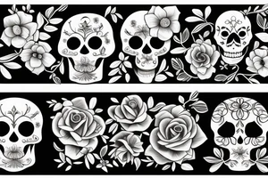 flower skull branch tattoo idea