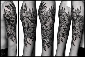 flower skull branch tattoo idea